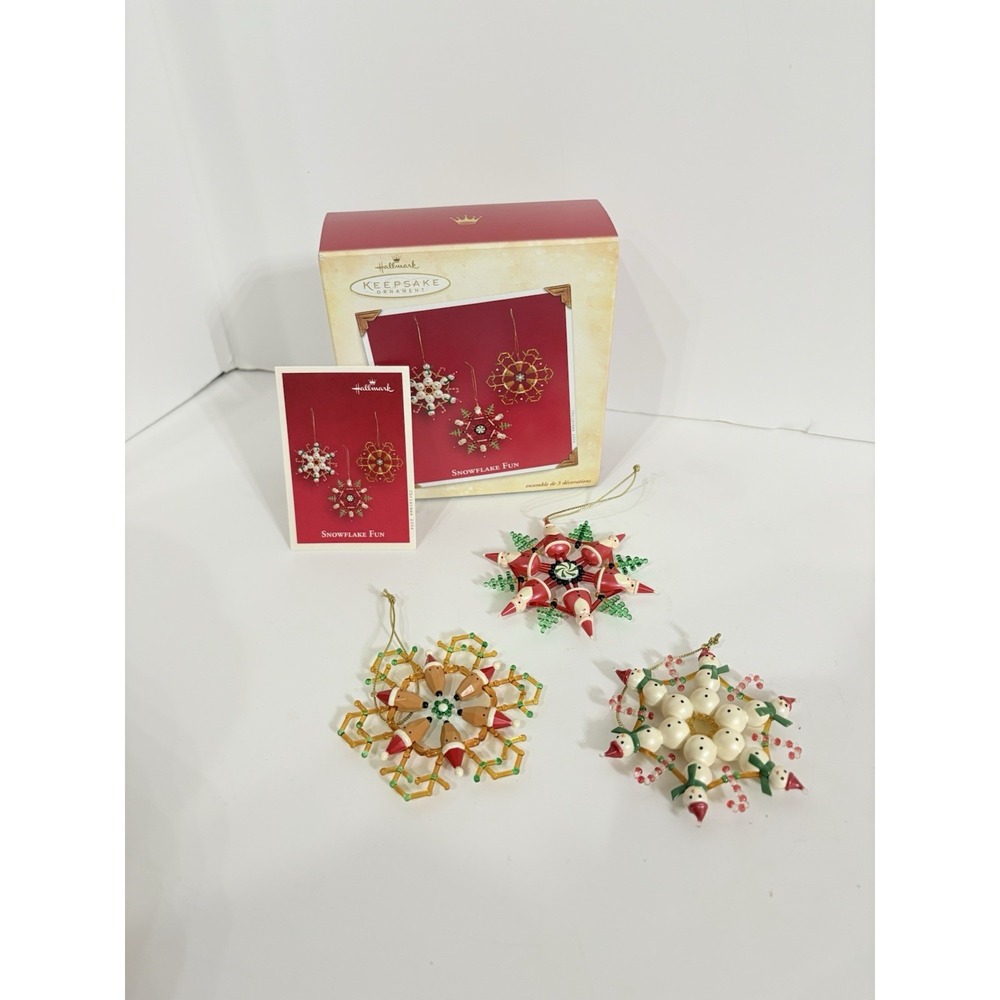 Hallmark Keepsake 2004 Snowflake Fun New Hallmark‎ Set of 3 Beaded Ornaments